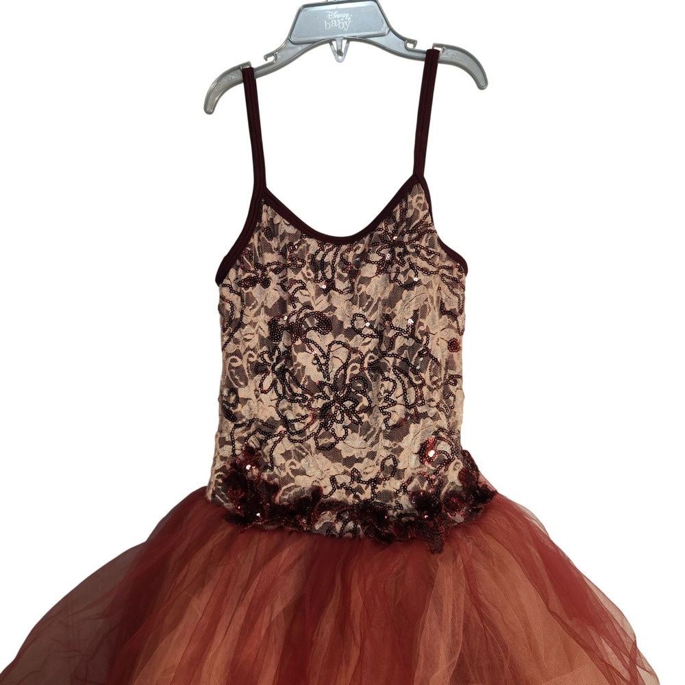 Burgundy Sequin Lace Tulle Tutu Dance Leotard CME Curtain Call Ballerina Kids M